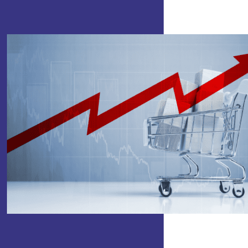 a shopping cart and a line graph